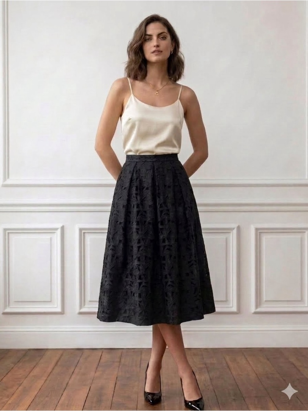 Talbots Pure Silk Black Lace A-Line Skirt Size 6 Midi Elegant